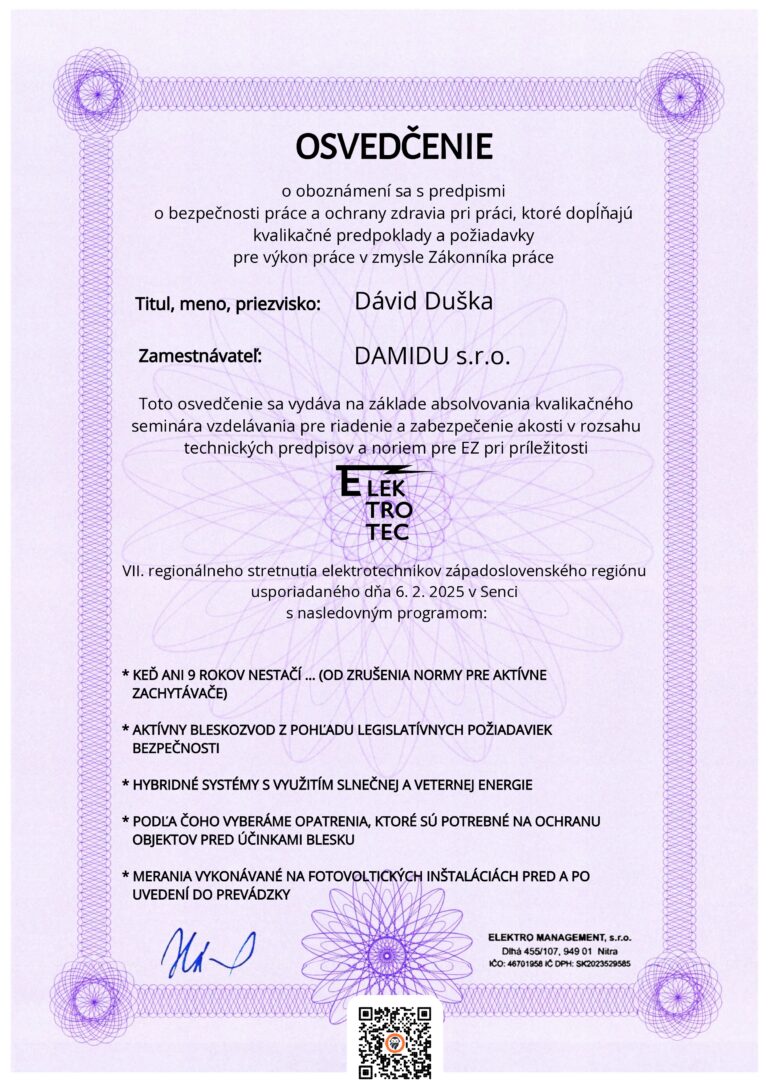 ElectroManagment certifikát